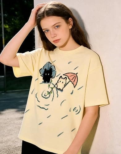 Womens Y2K Kawaii Cat Print T-Shirt Casual Oversize Cutecore Harajuku Tops Summer Short Sleeves Round Neck T-Shirts thumbnail 4
