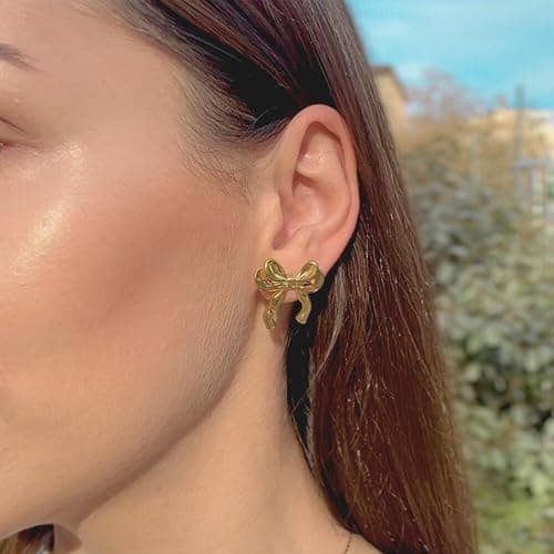 BLISI Gold Bow Earrings Silver 925 Sterling Silver Post Bow Stud Earrings Gold Dangle Bow Earrings Gold and Silver Bow Earrings for Women Hypoallergenic thumbnail 2
