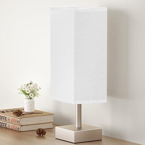 aooshine Antique Small Table Lamp - Bedside Lamp for Bedroom, Minimalist Nightstand Lamp with Square Fabric Shade, Desk Lamp for Kids Room Dorm - Image 1