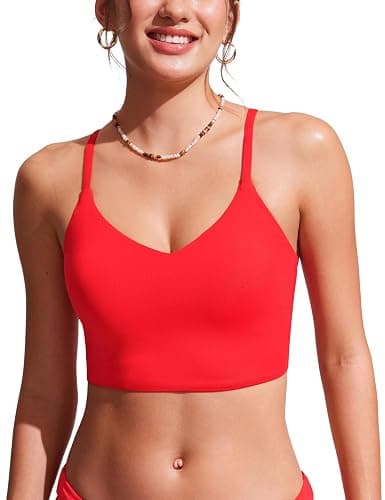 CRZ YOGA V Shaped Longline Bikini Tops for Women - Padded Cropped Adjustable Spaghetti Straps Swimsuit Athletic Bathing Suit - Image 1