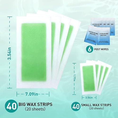 Wax Strips, 80 Pcs Wax Strips For Face & Body, Waxing Strips For Hair Removal At Home For Facial, Arms, Legs, Underarms, Bikini, Back, Women And Men (40*Big, 40*Small，6*Calming Oil Wipes) thumbnail 5