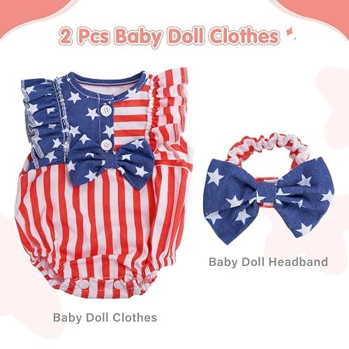 BABESIDE 2 Pcs Reborn Baby Doll Clothes Set for 17-22 Inch Babydolls, Baby Doll Accessories with Headband for Realistic Dolls Clothing, Stars and Stripes thumbnail 2