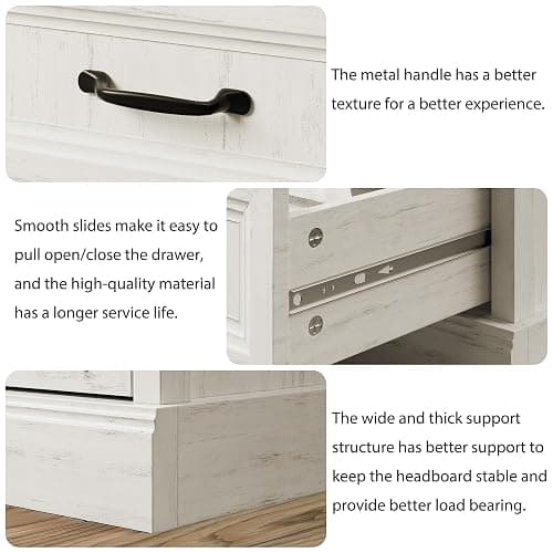 Tradare 3 Pcs Farmhouse Dresser and Nightstand Sets for Bedroom, 6 Drawer Dresser & Nightstand Set of 2, Rustic Wooden Chest of Drawers Wide Storage Organizer for Bedroom, White thumbnail 6