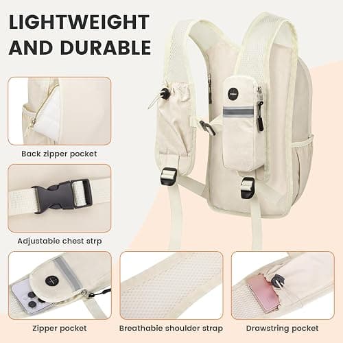 TUIKEN Small Hiking Backpack 15L-Lightweight Packable Foldable Backpack for Travel Camping Outdoor Commute, Compact Rucksack for Women Men(Beige) thumbnail 3