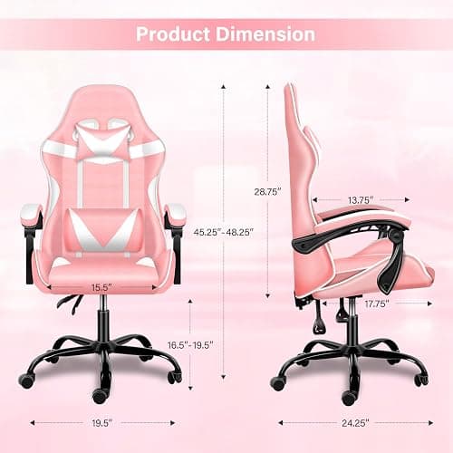 YSSOA Pink Gaming Chair, Big and Tall Gamer Chair, Racing Style Adjustable Swivel Office Chair, Ergonomic Video Game Chairs with Headrest and Lumbar Support thumbnail 3