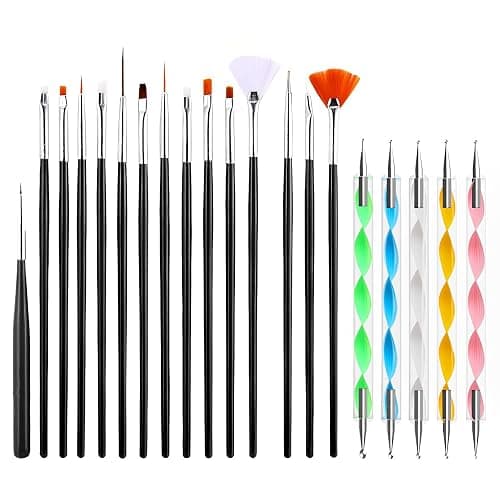 Brushes for Nails, 20 Pieces Nail Art Brush Set, Pointer for Nail Art, Double Ended Nail Tools, Paint Brush, UV Acrylic Pens, for DIY, Nail Design - Image 1
