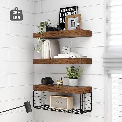 QEEIG Bathroom Shelves Over Toilet - Wall Mounted Floating Shelves Toilet Paper Storage Small Farmhouse Decor Shelf 16 inch Set of 3, Rustic Brown (019-BN3) thumbnail 4