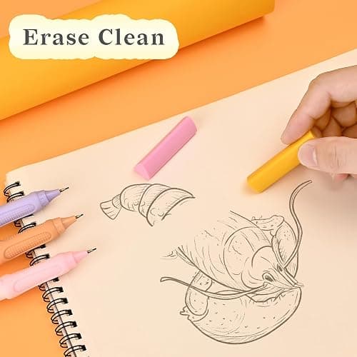 Temiary Cute Mechanical Pencil Set with Case, 6 Pcs Medium Point 0.9 mm Pencils with 2 Tubes HB Lead Refills, 4 Pcs Erasers for School Supplies Student Writing, Drafting Sketching (Pastel) thumbnail 5