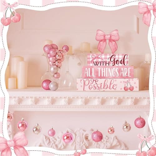 Cinnvoice 4 Pcs Pink Coquette Bow Room Decor Christian Bow Centerpieces for Table Bathroom Decor Inspirational Aesthetic College Teen Girls Gifts (God) thumbnail 6