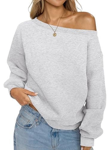 EasyGala Womens Fleece Off Shoulder Sweatshirts Oversized Fall Pullover Top | Cotton Blend, Crop Length, Fleece Lined, Soft, Cozy, Casual, Trendy, Daily Outfits, Relaxed Fit, Winter Long Sleeve, Vacation - Image 1