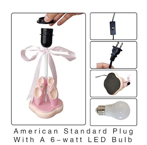 Cozylight Bedside Lamp, Pink Dancing Shoes Design, 14inch Tall Table Lamp with Fabric Stitch Shade for Girl’s Bedroom Décor, Including an E26 LED Bulb (Push Button) thumbnail 4
