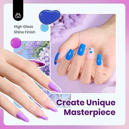 Beetles Gel Nail Polish Set - 6 Colors Hema-Free 15ML Full Size Baby Blue Purple Polish Kit Wisteria Whisper Collecction Soak off Uv Led Lamp Nail Art Salon Colorful Bottle Manicure Gift for Women thumbnail 4