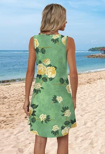 Aokosor Womens Summer Dresses 2025 Loose V Neck Sleeveless Dress Sundresses Swimsuit Coverup thumbnail 5