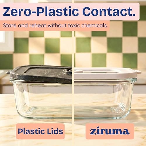 Non-Toxic Glass Food Containers with Lids, 2-Pack, 50 oz, Airtight, Gray | Plastic & BPA free. Glass body, glass lid & platinum silicone seal. Airtight & leakproof. Freezer & microwave safe. thumbnail 4
