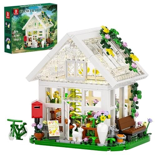 Girls Flower House Building Sets Compatible with Lego Friends Sets for Girls 8-12, Greenhouse Building Toys with LED Lights, Garden House Model, Christmas Holiday for Friends Kids Adults (484pcs) - Image 1