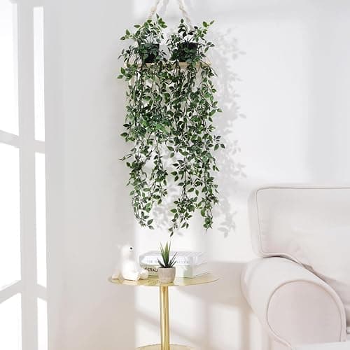 BLEUM CADE Fake Hanging Plants, 2pcs Artificial Hanging Potted Plant, Faux Mandala Vines Hanging Plant Greenery for Wall Shelf Home Living Room Indoor Outdoor Decor thumbnail 5