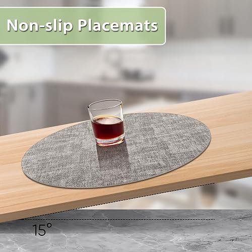BIPASION Placemats, Heat-Resistant Round Place Mats Set of 6 for Dining Table, Waterproof, Washable Table Placemat - Premium Wipeable Leather Placemats as Stylish Home Decor, Grey thumbnail 3