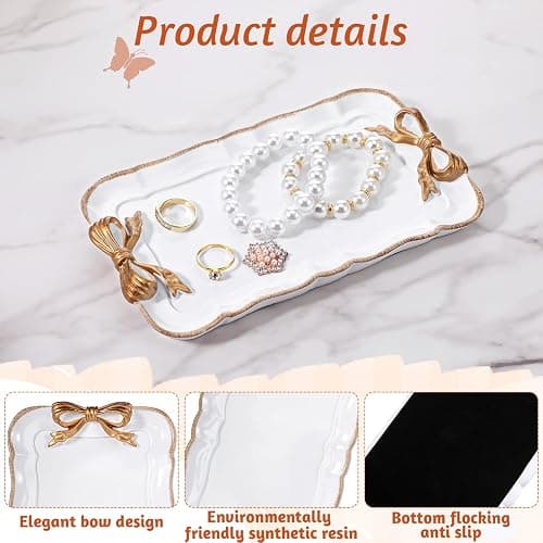Oqqlin 3 Pcs Bow Jewelry Tray, Resin Decorative Jewelry Tray 3 Size Vintage Trinket Ring Dish Watch Key Bowl for Bedroom, Bathroom Decor thumbnail 4