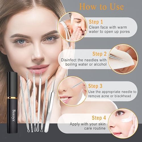 Boxoyx Pimple Popper Tool Kit - 6 Pcs Blackhead Remover Comedone Extractor Tool Kit with Metal Case for Quick and Easy Removal of Pimples, Blackheads, Zit Removing, Forehead, Facial and Nose(Silver) thumbnail 7