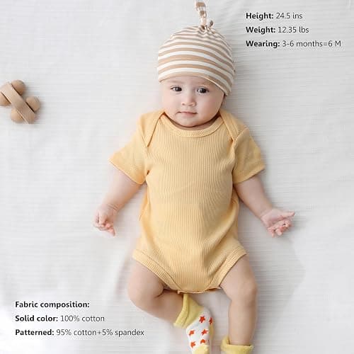 MAMIMAKA Newborn Baby Short Sleeve Bodysuit Cotton One-Piece Baby Clothes 5-Pack, 0-12 Months - 0-3 Months - Five Piece Bodysuits-7 thumbnail 2