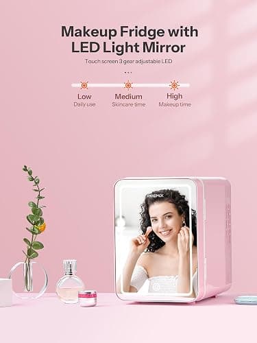Reemix Skincare Fridge, Mini Beauty Fridge with LED Mirror, 4L Portable Small Refrigerator for Bedroom, Car, Office & Dorm, Cooler & Warmer (Pink) thumbnail 2