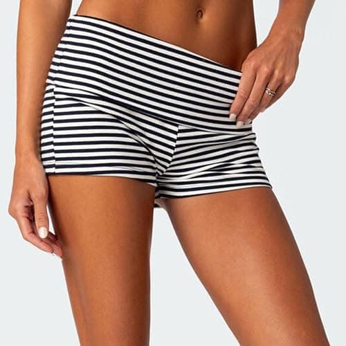 KMBANGI Womens Fold Over Shorts Elastic Waist Y2k Lounge Shorts Foldover Cute Pajama Micro Bottoms Mini Shorts Sleepwear thumbnail 3