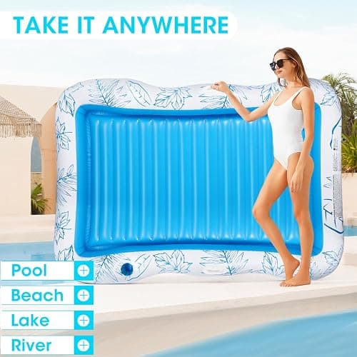 Inflatable Adult Pool Lounger Float - BAIAI Large Beach Sun Tanning Floats Raft Sunbathing Water Lounge Floaties Tub with Drink Holder - Blow Up River & Lake Suntan Floating Swimming Mattress Mat thumbnail 6