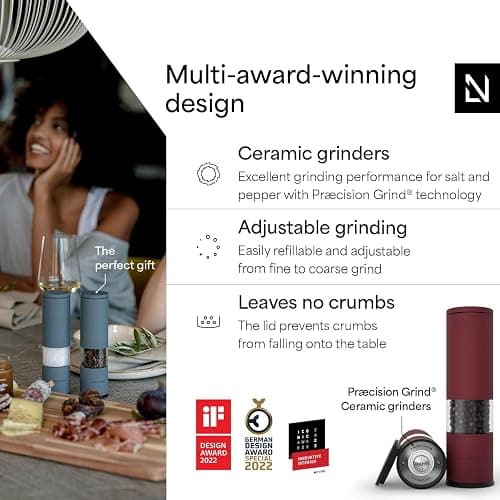 LARS NYSØM Salt and Pepper Grinder Set Manual, Stainless Steel Salt and Pepper Mills with Adjustable Ceramic Grinder I Design Spice Shakers (Berry Red) thumbnail 2