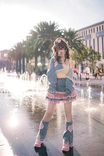 Pokn Jean Mini Skirt Cutecore Preppy Lolita Kawaii Harajuku Y2K Denim Skirt Lace Cake Clothes thumbnail 3