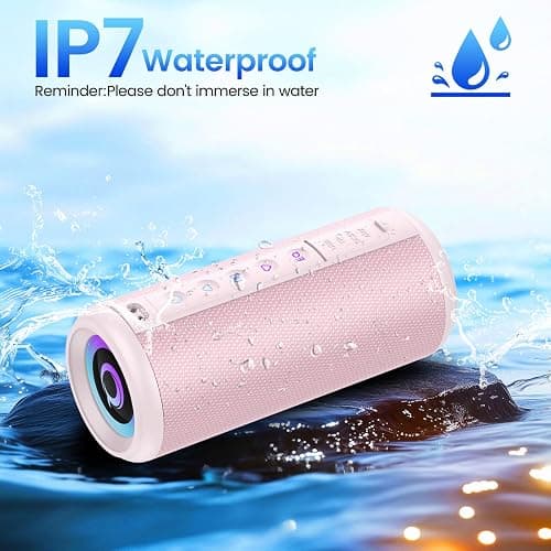 Portable Bluetooth Speaker, 2026 Bluetooth 5.4 Wireless Speaker with 20W HD Loud Stereo Sound, TWS Pairing, 20H playtime, RGB Lights, IP7, Built-in Mic, for Outdoor, Home, Beach, Party, Gift, Pink thumbnail 7