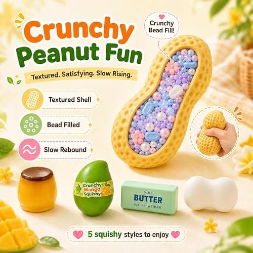 5PCS Crunchy Squishy Slow Crunchy Squishies Squeeze Stress Ball (5pcs) | Butter Mango Peanut Soap Pudding Asmr Filled, Stress Stick Rebound Calming Desk Decor Moldable Adults Party Favor thumbnail 3