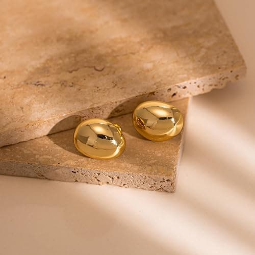 HANLI Chunky Earrings - 14K Gold Plated Statement Knot Geometric Oval Dainty Earrings for Women Hypoallergenic Trendy Jewelry thumbnail 5