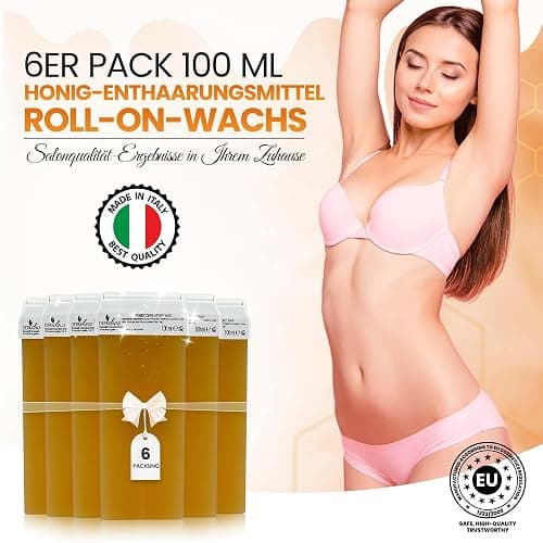 DERMAWAX Roll-on Wachspatronen Honig 6×100 ml – Warmwachs Nachfüllset | 6 Roll-on-Warmwachspatronen mit Honig für 100-ml-Wachswärmer – Vliesstreifen erforderlich; Gerät nicht enthalten thumbnail 2
