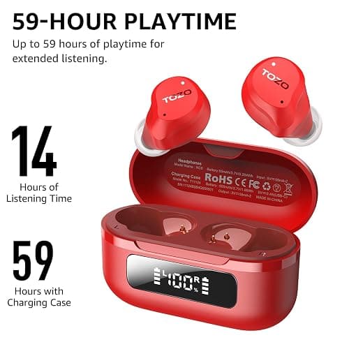 TOZO NC9 Hybrid Active Noise Cancelling Wireless Earbuds, 6 Mics ENC Clear Call, IPX8 Waterproof, in Ear Bluetooth 5.3 Headphones Stereo Bass Ear Buds 59H Playtime with LED Display 32 EQs via APP thumbnail 5