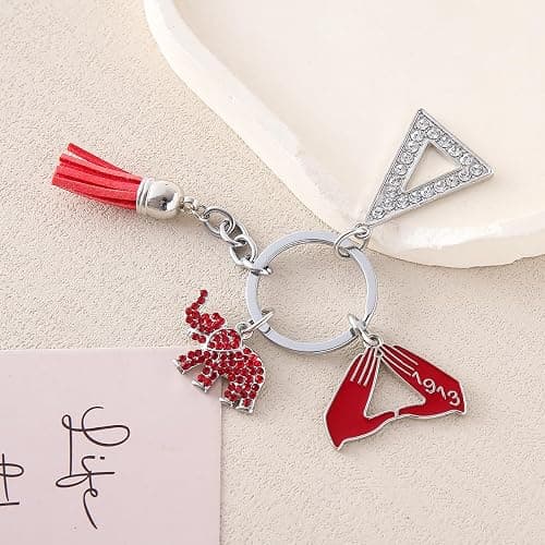 HUSURU Fashion Greek Sorority Gifts Red Tassel Elephant Pendant Gesture 1913 Delta Sorority Key Chain Jewelry For Women thumbnail 7