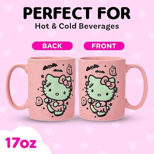 Silver Buffalo Sanrio Hello Kitty Halloween Frankenstein Wax Resist Ceramic Pottery Mug, 17 Ounces thumbnail 3