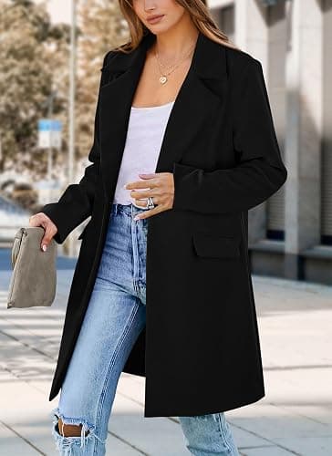 PRETTYGARDEN Women's 2025 Spring Fall Long Blazer Jackets Long Sleeve Lapel Pockets Loose Fit Work Casual Blazers Outerwear thumbnail 3