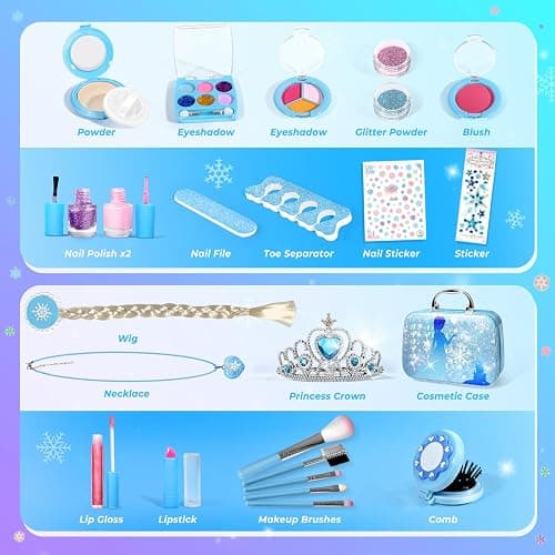 INNOCHEER Kids Makeup Kit for Girl Toys, Frozen Makeup Set for Girls, Real Washable Makeup Kit for Girls, Birthday Christmas Princess Gifts for Girls Kids Age 3 4 5 6 7 8 9 10 11 12 Year Old thumbnail 3