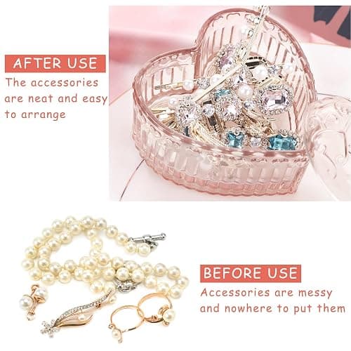 WHSLILR Glass Jewelry Box Heart Shape Cute Box for Storage Ring Earring Trinket Vintage Jewelry Organizer Decorative Gift for Women Girls-GRB003-Pink - pink-heart - Small thumbnail 2