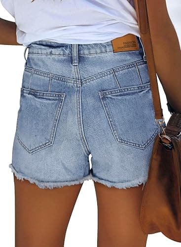 ZOLUCKY Jean Shorts Womens Summer High Waisted Denim Stretchy Ripped with Pockets thumbnail 3