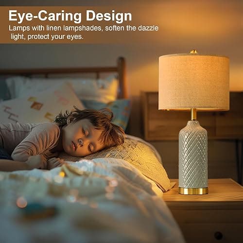 24.25" Modern Ceramic Blue Table Lamps Set of 2 for Living Room Bedroom Bedside Table Lamp for Night Stands Boho Nightstand Lamp Coastal Side End Table Lamps Reading Light Home Office Dorm Deco Gifts thumbnail 4