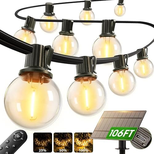 addlon 100FT Solar String Lights Outdoor with Remote, 54 LED Shatterproof Bulbs, Dimmable & Timable, 3 Light Modes, G40 Waterproof Solar String Lights for Outside Backyard Party Decor - Image 1