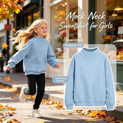 Mock Neck Sweatshirt for Girls Turtleneck Sweater Long Sleeve Pullover Tops | Back To School Outfits,3-16 Years,Cute Preppy Mock Neck Sweatshirt Oversized Cute Fleece Y2K Tunic Tops Fall Trendy Clothes thumbnail 6
