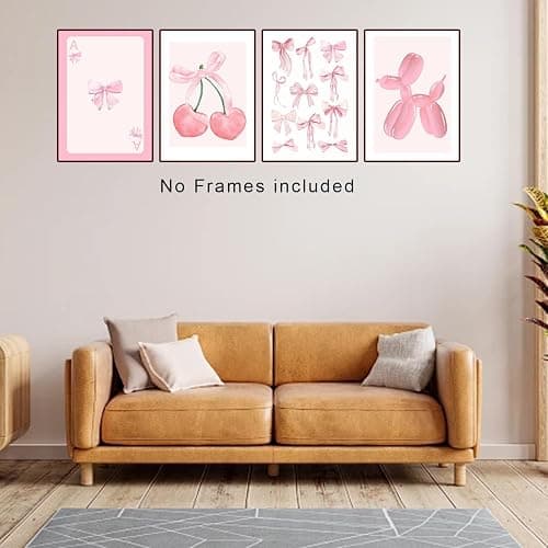 L0famy Preppy Prints Room Decor, Pink Bow Cherry Disco Ball Poster Wall Decor, Cute Balloon Dog Posters, Girls Bedroom Decoration Pink Photos For Bedrooms Dorm 8x10in Unframed thumbnail 7