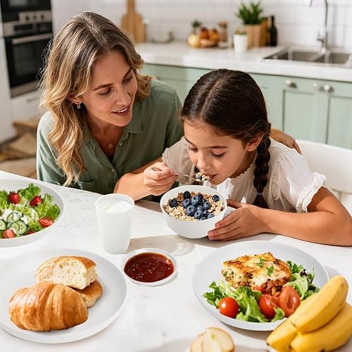 Perlapoc Wheat Straw Plates and Bowls Sets of 16，Unbreakable Dinnerware Sets for 4, Microwave & Dishwasher Safe Kids Dish Set for Kitchen, Outdoor, Camping, Party, RV- White thumbnail 2