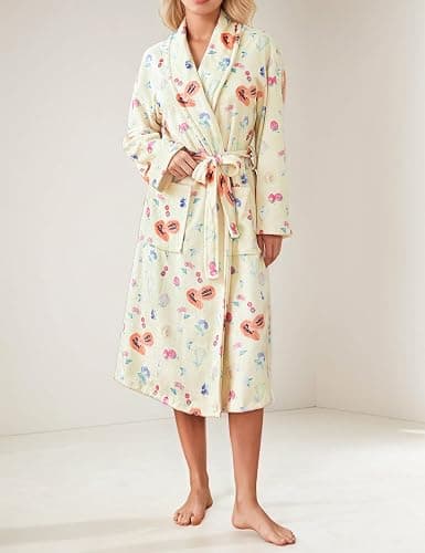 TIKITIDES Women Fleece Floral Fruit Print Robe Soft Plush Flannel Bathrobe for Women Cute Lightweight Robe with Belt thumbnail 5