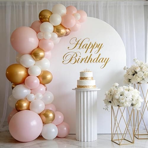 Pink and White Gold Balloon Arch Kit, Double Stuffed Pearl White Pastel Light Pale Pink Champagne Gold Balloons Garland Kit for Wedding Bridal Shower Birthday Party Decorations for Women thumbnail 2