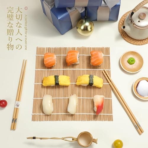 Sushi Making Kit, Delamu Bamboo Sushi Mat, Including 2 Sushi Rolling Mats, 5 Pairs of Chopsticks, 1 Paddle, 1 Spreader, 1 Beginner Guide PDF, Beginner Sushi Kit, Sushi Plates thumbnail 4