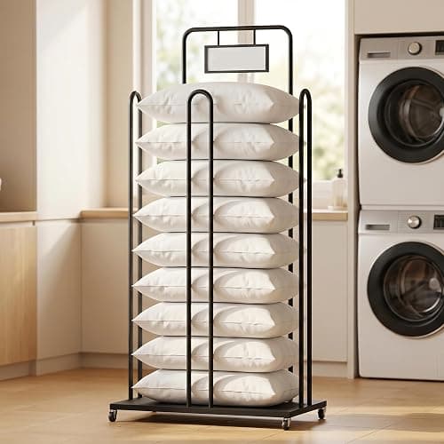 lukar Pillow Holder Rack, Rolling Pillow Storage Rack with Billboard Holder | Metal Pillow Display Stand, Commercial Throw Cushion Quilts Storage Organizer for Retail Store, Mall, Home, Hotels thumbnail 8