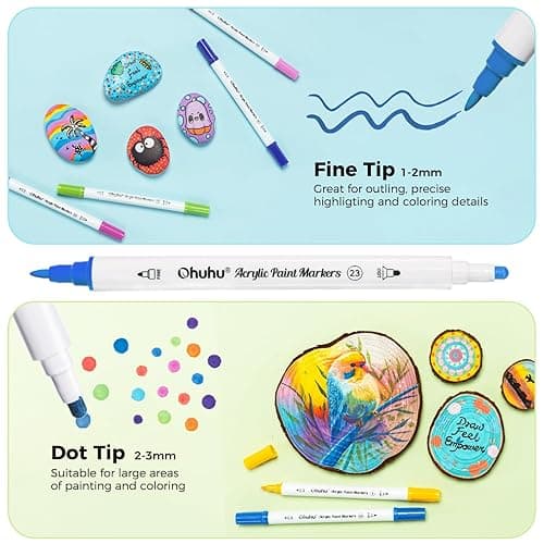 Ohuhu Acrylic Paint Markers Cotton-core: 36 Colors Dual Tips (Fine & Dot) Paint Pens High Opacity Acrylic Markers Waterproof Lightfast for Rock Painting Easter Eggs Wood Glass Ceramic Canvas - Fine & Dot thumbnail 3